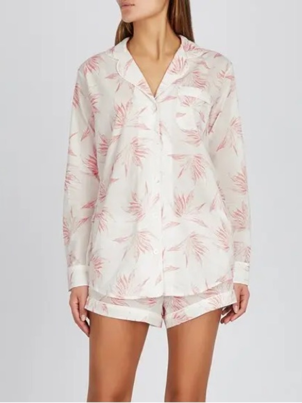 DESMOND & DEMPSEY Deia Printed Cotton Pyjama Set Pink & White